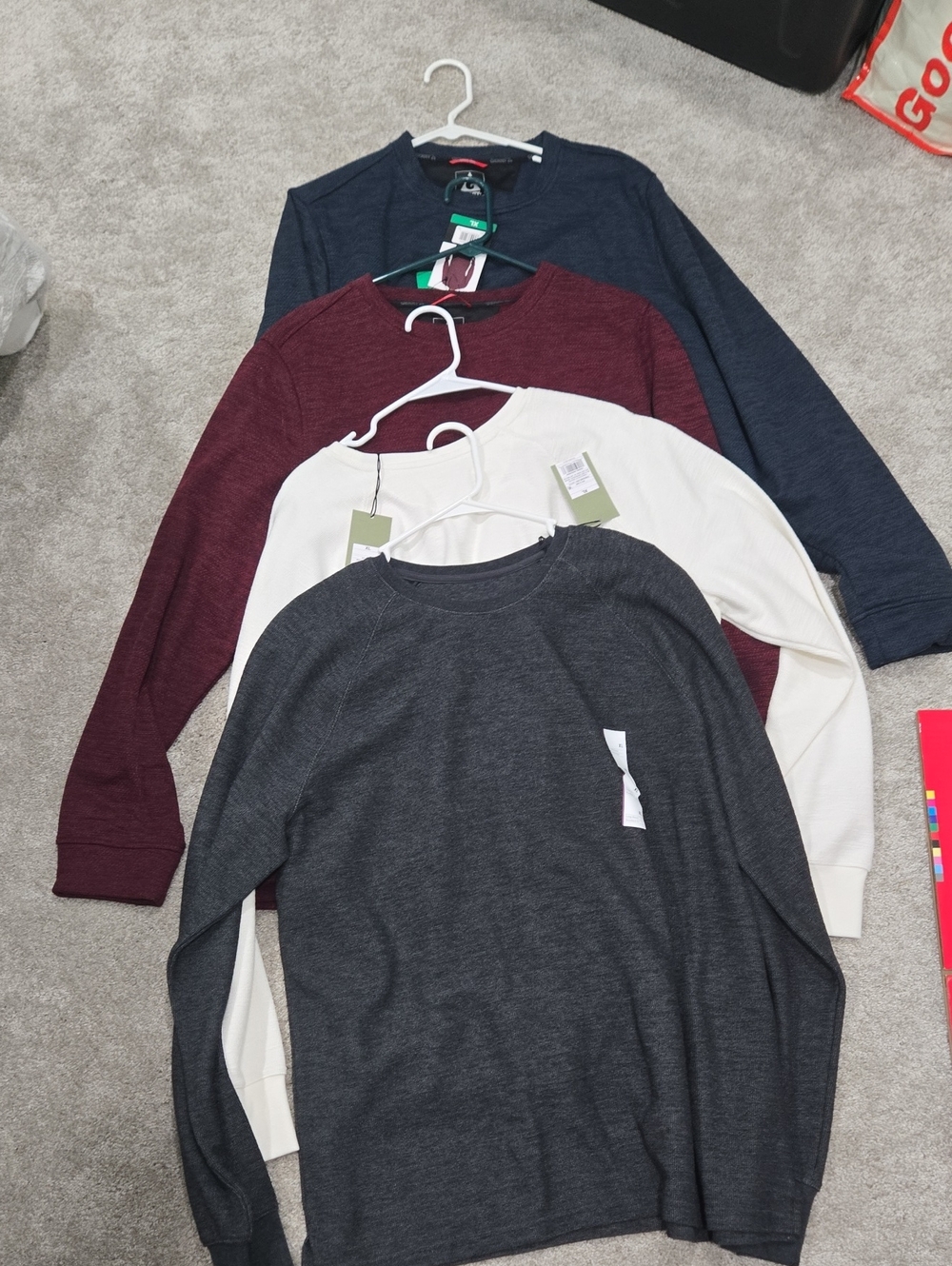 Men's Long-Sleeve Crewneck Sweater - Charcoal, White, Burgundy, Navy